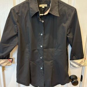Burberry Black Shirt with Plaid Collar